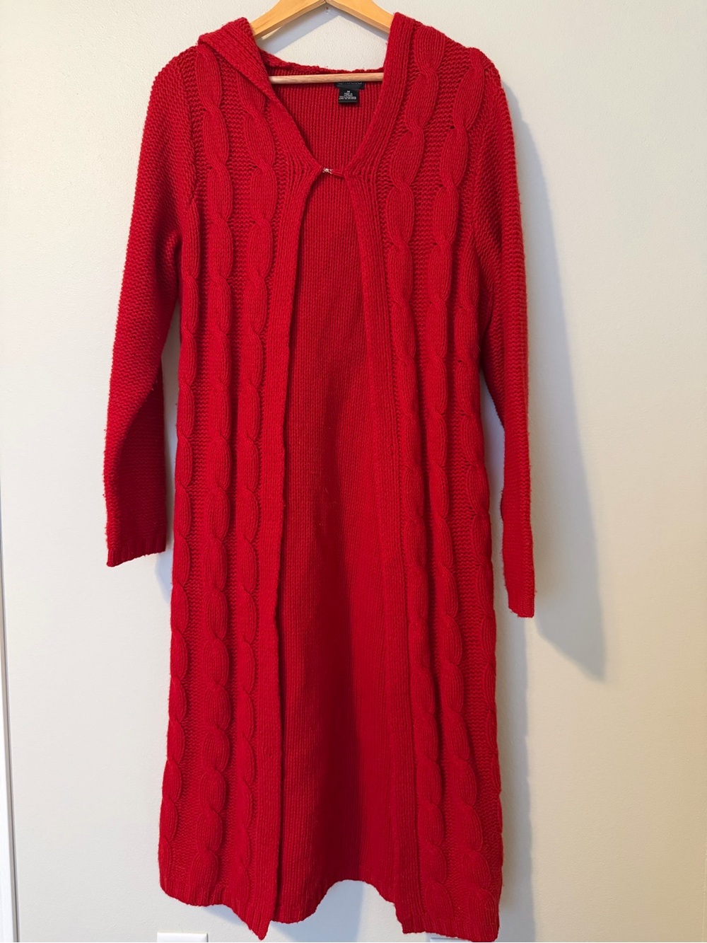 Rafaella Lambswool Hooded Cable Knit Duster Cardigan